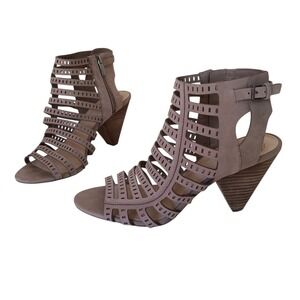 Vince Camuto Heeled Sandals Women 8.5 Taupe Perforated Cage Gladiator Booties